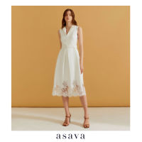 [asava ss23] Montana Sleeveless Belt Dress เดรสผู้หญิง แขนกุด แต่งคาดเข็มขัด แต่งชายผ้าลูกไม้ ซิปหลัง