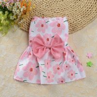 Sweet Floral Dog Princess Dress Big Bow Cats Dogs Skirt Cute Strawberry Print Puppy Bow Knot Dress Chihuahua Yorks Pet Clothes Clothing Shoes Accessor