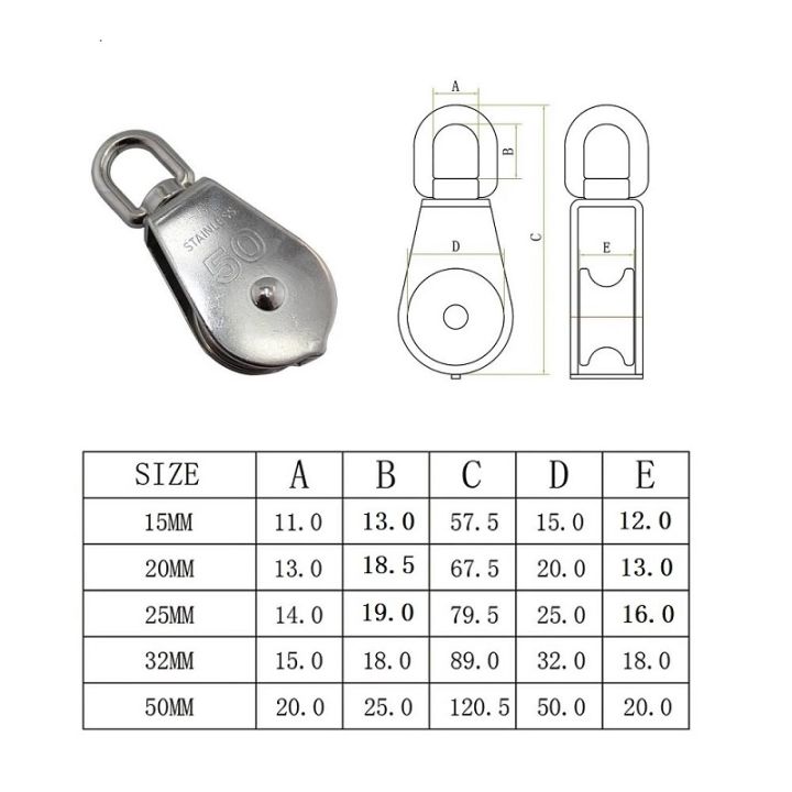 5pcs-stainless-steel-304-single-sheave-swivel-eye-rope-pulley-15mm-20mm-25mm-32mm-50mm-rigging-hardware-lifting-swivel-pulley