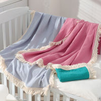 Ins Cotton Newborn Baby Blanket Baby Breathable Gauze Tassel Blanket Solid Color Bath Towel Skin-friendly Wrapper Summer Uni