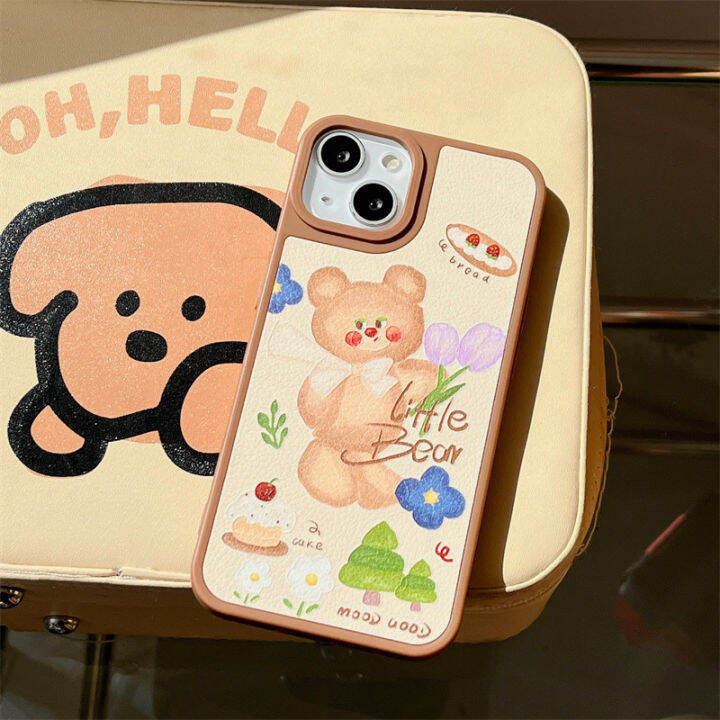 เคส-blush-little-bear-tulip-สำหรับ-iphone14promax-cartoon-bowknot-เคส-little-bear-สำหรับ-iphone12promax-เคสโทรศัพท์สีน้ำตาลสำหรับ-iphone13-เคสโทรศัพท์สีน่ารักสำหรับ-iphone11