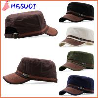 HESUOI สำหรับผู้ชาย ระบายอากาศได้ระบายอากาศ ผ้าคอตตอน หมวกแก๊ปเบสบอล หมวกนักเรียนนายร้อย หมวกบังแดด หมวกกองทัพ