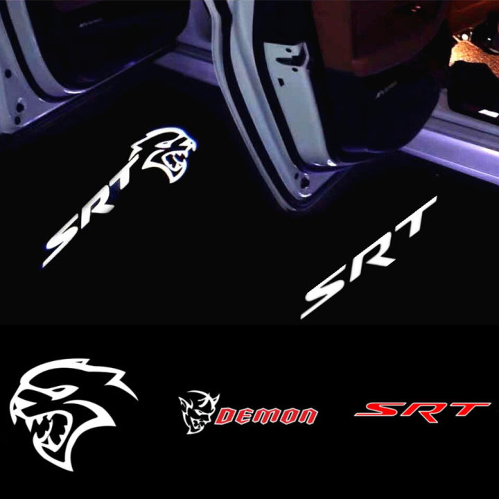 cw】2PCS LED Car Door Logo Light Projector For Dodge Challenger SRT Demon  Scat Pack Charger Emblem Ghost Shadow Welcome Light *