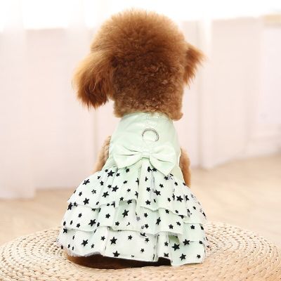 Dog Clothes Dog Dress Pentagram Skirt With Big Bowknot Pet Harness With Leash Ring For Girls Small Dogs Chihuahua Dog Clothing Dresses