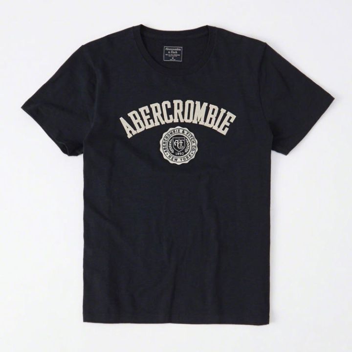 abercrombie-fitch-เสื้อยืดสำหรับทั้งหญิงและชายคอกลมแขนสั้นผ้าคอตตอนแขนเสื้อครึ่งคอ