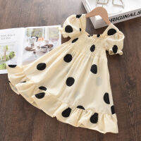 Fashion Polka Dot Puff Sleeve Party Girls Dress  New Summer Kids Princess Costume Chidlren Casual Vestidos 2-7Y