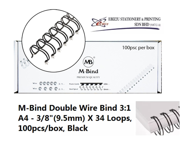 MBind Double Wire Bind 31 A4 1/4"(6.9mm) & 3/8"(9.5mm) X 34 Loops