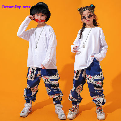 Boys Hip Hop Top Cargo Pants Girls Sweatshirt Graffiti Joggers Clothes Set Kids Street Dance Wear Child Jazz Costume Streetwear