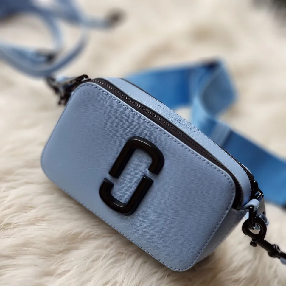 Original Ceramic Leather Snapshot Camera Crossbody Women's Bag With Gold Logo  Strap - Black/Blue/Red