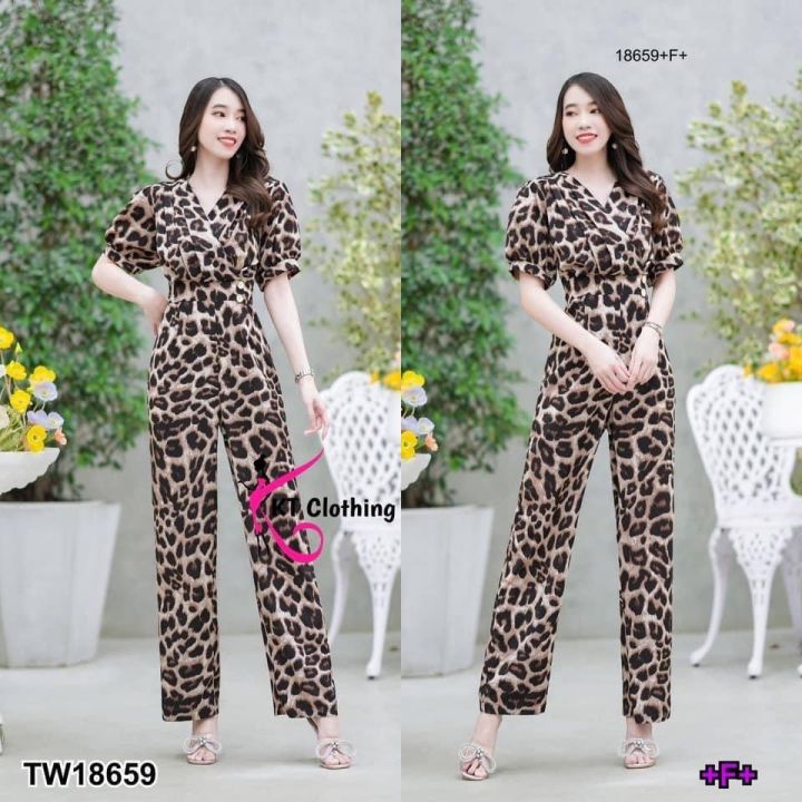 tw18659-jumpsuit-t-จั้มสูท-ขายาว-จีบอกลายเสือ