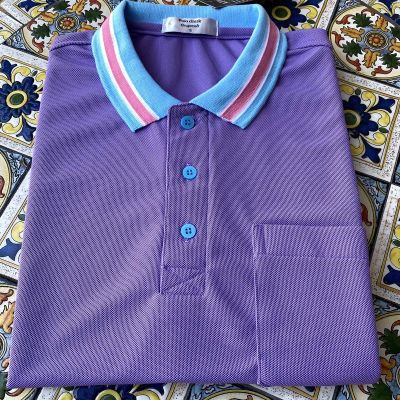 polo shirt เสื้อโปโล ผ้าไมโครแอร์ Micro Plus สีม่วงอ่อน ปกขลีปฟ้า ชมพู สวมใส่สบาย แบบคลาสสิค ไม่เหมือนใคร เหมาะสำรับอากาศในประเทศไทย