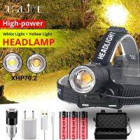 Super Bright Led XHP70.2 Yellow White Headlight Headlamp USB Rechargeable Head Torches XHP Lantern Use 3*18650 Fish