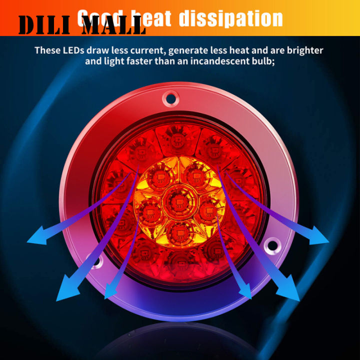 ไฟสัญญาณเลี้ยวหยุดเบรกไฟท้ายรถพ่วง-led-กลม2ชิ้น-16led-อุปกรณ์เปลี่ยนหลอดไฟท้ายรถพ่วงกันน้ำ-ipx6
