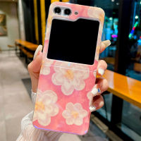 เคสโทรศัพท์ซิลิโคนพับได้สำหรับ Samsung Galaxy Z แบบ Flip5 5 Z หรูหราบลูเรย์ภาพสีน้ำมันลายดอกไม้