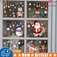 2 Sheets Christmas Decorations Window Stickers Snowman Elk Snowflake Decals Electrostatic Home Decoration Wall Stickers