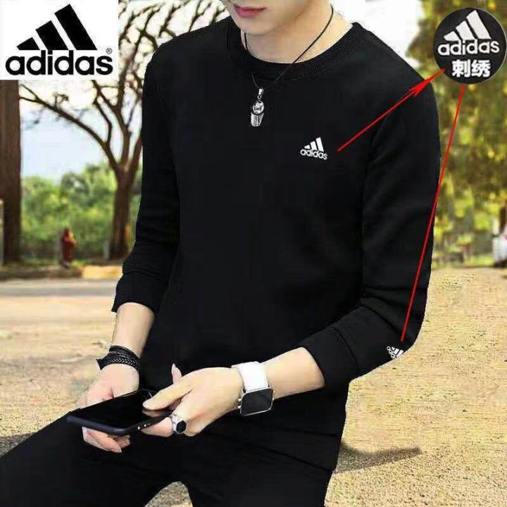 adidas-เสื้อกันหนาวกีฬาสำหรับผู้ชาย-เสื้อโค้ทกันหนาวคอกลมลำลองผ้าฝ้ายแท้แฟชั่นแบบหลวมเสื้อใส่ได้ทุกโอกาส