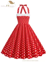 SISHION Halter Polka Dots พิมพ์50S 60S ชุดวินเทจ VD4033สีดำสีแดงสีฟ้าเซ็กซี่ A Line ฤดูร้อนชุดปาร์ตี้ Robe