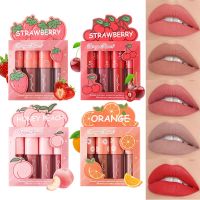 4Pcs/Box Peach Pink Long Lasting Velvet Matte Lip Gloss Set Liquid Lipstick Makeup Women Red Nonstick Cup Waterproof Lip Gloss