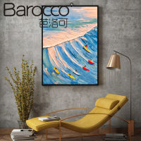 Barocco Original Hand Painting Surf Blue Ocean Waves Wall Art Abstract Oil Painting Hand Painted Textured Knife Painting for Living Room