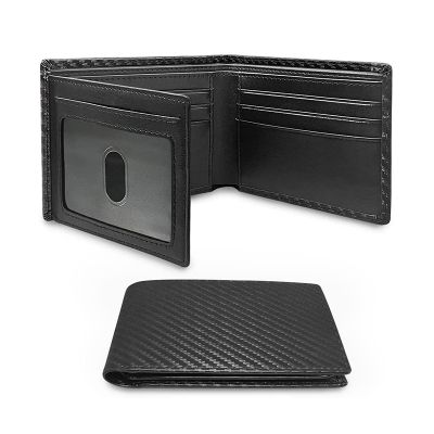 Slim Minimalist Tri-Fold Wallet Carbon Fiber RFID Blocking Mens Wallet With ID Window and 9 Card Slots