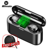 Wiresto หูฟังไร้สายเทคโนโลยี TWS บลูทูธ V5.0,หูฟังไร้สายหูฟังเสียงสเตอริโอหน้าจอ LED ระบบตัดเสียงรบกวนพร้อมไมโครโฟนฟรีเคสกล่องชาร์จ