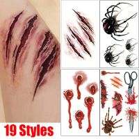 Halloween Temporary Tattoos Stickers Zombie Scar Tattoos with Bloody Makeup Wounds Decoration Wound Scary Blood Injury Sticker