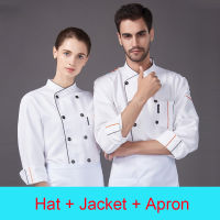 Long Sleeve Cooks Jacket Ho Female Chef Uniform Restaurant Kitchen Costume Bakery Waiter Apron Cafe Cook Cooking Cap