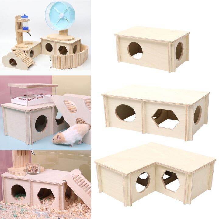 บ้านหนูแฮมสเตอร์ไม้ที่ซ่อนห้องไม้ธรรมชาติรังที่อยู่อาศัยสำหรับมินิ-gerbils-แฮมสเตอร์ซีเรียจูเนียร์หนูตะเภา