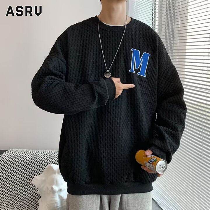 asrv-เสื้อกันหนาว-ผช-เสื้อกันหนาว-ผู้ชาย-สเวตเตอร์ชาย-sweaters-for-men-เสื้อยืดผู้ชายเสื้อยืดลูกเรือคอเสื้อวาฟเฟิลหลวมสบายๆตัวอักษรเสื้อยืดแขนยาว-hoodless-เสื้อผ้าง่ายต่อการสวมใส่