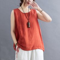 COD DSFERTRETRE Plus Size tank top women singlet Women Cotton Linen Vest Plain Loose Thin Sleeveless Top