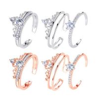 Qipin 2pcset Gold Silver Zircon Opening Adjustable Crown Rings Gifts for Wedding Party Jewelry