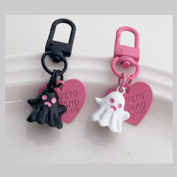 พวงกุญแจผีพวงกุญแจผีน้อยน่ารักพวงกุญแจผีน้อยพวงกุญแจผีน้อยสีชมพูและสีดำจี้ความรักสีชมพู
