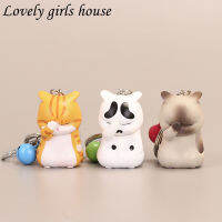 【♡Lovely girls house♡】พวงกุญแจแมวขี้อายน่ารัก,พวงกุญแจลูกแมวอ้วนกระเป๋า Trinket เครื่องประดับการ์ตูนพวงกุญแจรถยนต์แฟชั่นผู้หญิงอุปกรณ์ DIY