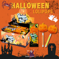 ใหม่! อมยิ้มก้านเรืองแสงหัวฟักทอง Halloween lollipops 1ชิ้น/10g อมยิ้มก้านเรืองแสง ฮาโลวีน รูปหัวฟักทอง รสนมส้ม อร่อย หอมหวาน ขนมเทศกาล