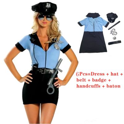 ตำรวจหญิงเซ็กซี่สีน้ำเงินชุดปาร์ตี้ฮาโลวีนชุดคอสเพลย์