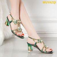 WUYAZQI New crystal sandals womens high heels fashion womens Shoes Sexy diamond inlaid high-grade womens beach shoes Q8