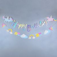 1Pc Colorful Unicorn Birthday Party Decoration Paper Banner Flag Hanging Girl Unicorn Party Decor Kids Gift Baby Shower