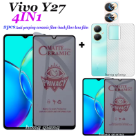 (4in1) 2ชิ้นกันแอบดูเซรามิคฟิล์มสำหรับ Vivo Y27 Y36 Y35 Y02 Y02A Y02T ฟิล์มปกป้องหน้าจอ + 1ชิ้นฟิล์มด้านหลัง + 1ชิ้นฟิล์มเลนส์