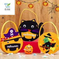 GJ56 หลอกหรือปฏิบัติ ถุงขนมฮาโลวีนแบบทำมือ ผ้าไม่ทอ ค้างคาวผีผี DIY Trick or treat BAG ถังเก็บของ แบบพกพาได้ กระเป๋าใส่ฟักทอง อนุบาลอนุบาล