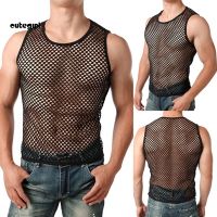 COD SDFSDTFGER ©Men Sexy Vest See-through Fishnet Summer Round Neck Sleeveless T-shirt Streetwear