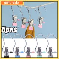 GOTORADE 5pcs พร้อมตะขอเกี่ยว คลิปหนีบผ้าแห้ง ป้องกันการลื่น เหล็กไร้สนิม คลิปหนีบผ้า แบบพกพาได้ กันลม ที่แขวนเสื้อผ้า บ้านในบ้าน