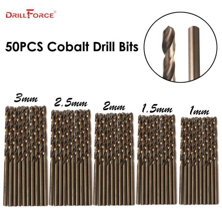 50pcs-drillforce-เครื่องมือชุดดอกสว่านโคบอลต์-m35-ชุดสว่าน-hss-co-1-3มม-สำหรับเจาะเหล็กชุบแข็ง-เหล็กหล่อและสแตนเลส