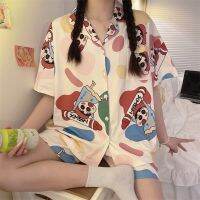 Pajama Sets Turn-down Collar Short Sleeve Women Summer Strawberry Printed Cartoon Thin Kawaii Trendy Womens 2pcs Pyjamas Elegant