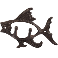 2X Fish with Two Hooks Ocean Series Cast Iron Wall Hook Wall Mount Towel Hanger Hook for Hat, Key, Coats