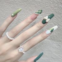 24pcs/box summer Fake nails with design heart bow artificial nails with glue full acrylic press on fake nail set nail supplies