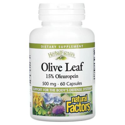 Olive Leaf Extract  500 mg, 60 Capsules Natural Factors, Herbal Factors, สารสกัดใบมะกอก