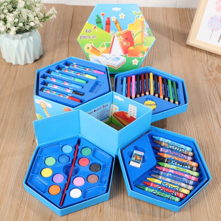 46 Pieces Drawing Art Set with Color Box Including Color Pencils, Wax