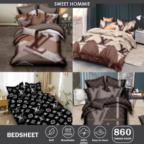 NEW HOTEL Cadar Kain Sejuk Lembut Branded Luxury Premium LV Channel Gucci  Single Queen Bedding Bedsheet With Pillow Cover