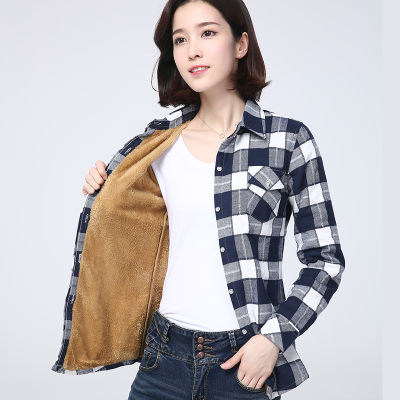 Winter Warm Women Plus Velvet Thicke Plaid Shirt Style Coat Jacket Brand Woman Clothes Fleece Tops Female Casual Outerwear