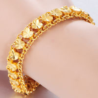 Genuine 24k Gold Color Bracelet for Women Chain18 Cm-19 Cm Link Bracelets Fine Jewelry Accessories Pulseira Feminina Bizuterias